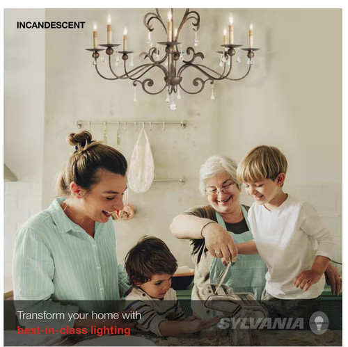 (12 bulbs) Sylvania 13657 Chandelier light bulb, 15 Watt Bent Tip B10 Candelabra base Light Bulbs, Decorative Incandescent Classic Chandelier Bulb 