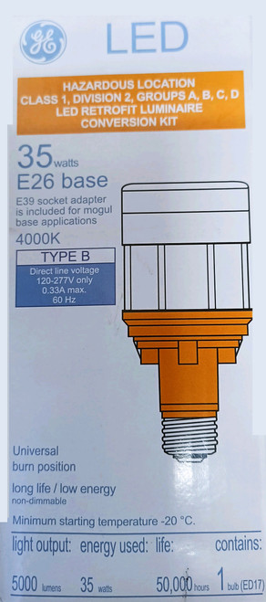 GE LED Omni-Directional Light Bulb, Hazardous Location Approved, E26 base, 35 watts, 5000 lumens, 4000K Color Temp, LED corncob replacement for  HID lamps