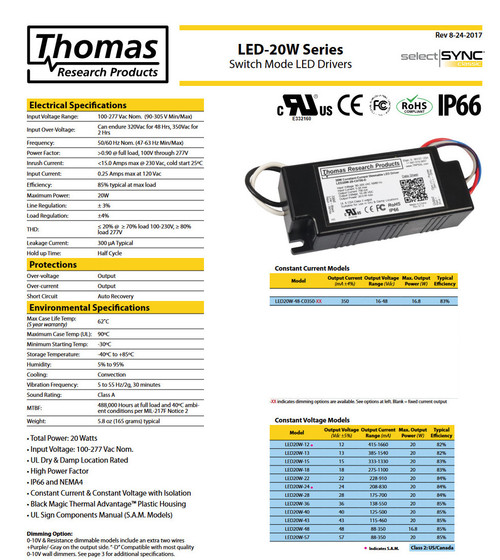 Hubbell Thomas Research Project LED Driver LED20W-48-C0350-D