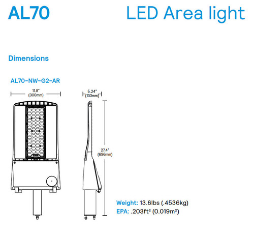 (quantity of 5) Philips Stonco LED Area Light AL70-NW-G2-AR-4-8-FAWS-TLRD3-BZ, Field Adjustable Wattage Selector, 71 watt, 11500 lumen max, 4000K Cool White, bronze area light LED luminaire