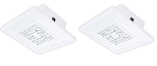 (quantity of 2) Hubbell FuelLED Recessed LED Canopy light, 5750 lumens, 60 watts, 5100K, Concentrated Square Distribution, LED Light Fixture, 120-277V, White