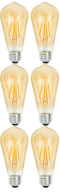 (6 bulbs) Sylvania ST19 Vintage LED 60 watt replacement using only 6 watts,  Antique Amber Glow, 650 lumens, LED light bulb