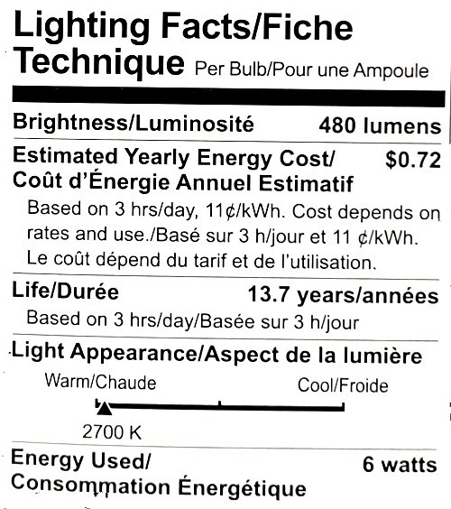 (case of 6) GE 69115 LED A19 Light Bulb, Dimmable, 6 watt, 480 lumens, Medium Base, 2700K Warm White