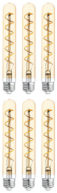 (case of 6 bulbs) GE Lighting Vintage Style LED Tube Light Bulb, 5 Watts (60 Watt Equivalent) Warm Candle Light, Amber Glass, Medium Base, Dimmable, spiral filament  
