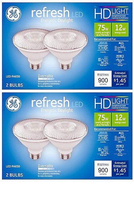 (pack of 4) GE Lighting refresh LED PAR30, 12 watt, Daylight 5000K, 900 lumens, Dimmable LED Light Bulb (pack of 4) GE Lighting refresh LED PAR30, 12 watt, Daylight 5000K, 900 lumens, Dimmable LED Light Bulb