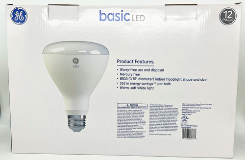 (12 pack) GE basic LED BR30 Indoor Floodlight, 8 watt, 700 lumen (65 watt equivalent), soft white, HD Light, Dimmable