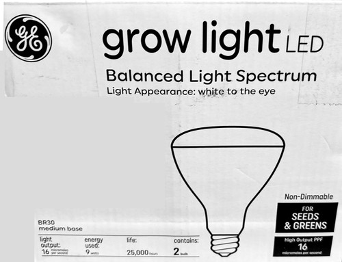 GE Grow Lights for Indoor Plants, BR30 Indoor Floodlight, LED Light Bulbs for Seeds and Greens with Balanced Spectrum, 25,000 Hours Lifespan, 16 PPF, 2 Pack (Packaging May Vary)