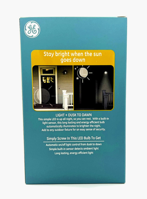 GE LED+ Dusk to Dawn LED Light Bulb, Soft White, A19, Outdoor use, 9 watts, 800 lumens, medium base, turns on at night, turns off during the day, no hub, app or wifi required