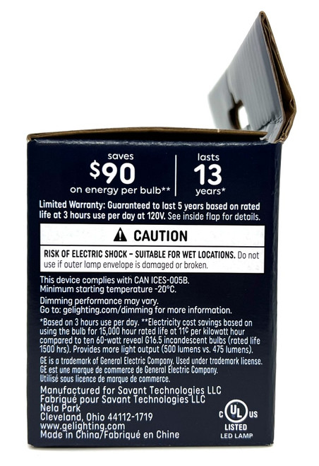 (2 bulbs) GE reveal LED G16.5, candelabra base, 5 watt, 500 lumen, 60 watt equivalent, Dimmable, HD Light pure clean light, LED reveal Light Bulb