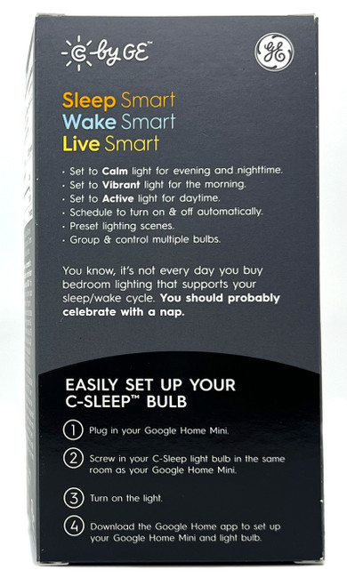GE LED A19 Smart Bulb, C by GE, Sleep Smart Bulb, 3 color settings, 11 watts, 850 lumens, works with google assistant