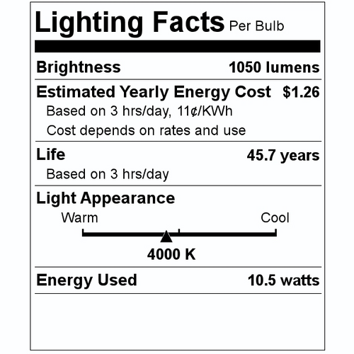 GE 92996 High Lumen Biax LED Lamp, 10.5 watts, 1050 lumens, Frosted, 4000K (Daylight White), G24D Base, 80 CRI, UL, 50,000 Year Lifespan