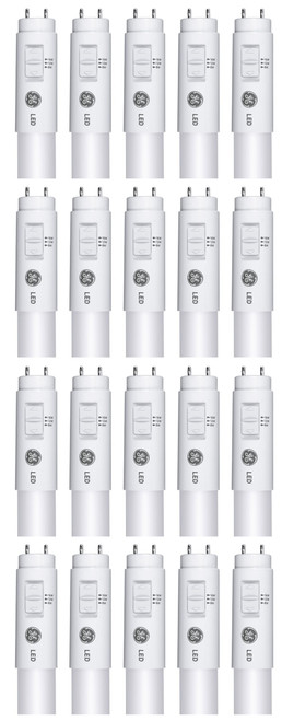 (case of 20) GE Lighting 93301824 LED Tube T8, 48 inch, SpectraChoice & LumenChoice  on-lamp Selectable Lumens & Color, 1100,1600, 2000 lumens, 3500K, 4000K, 5000K Type B Ballast Bypass