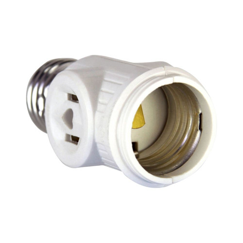 (case of 4) Eaton socket adapter, One socket to one socket with two 250W NEMA 1-15R outlets, 125V, Medium base, White, Thermoplastic, 715-3W-SP