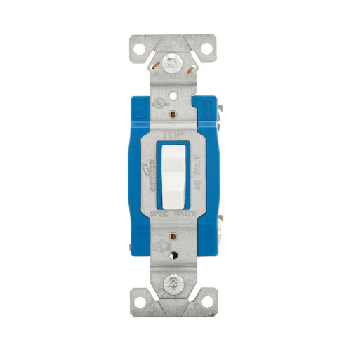 (case of 20) Eaton construction grade toggle switch, #14-10 AWG, 15A, Wall, 120/277V, Back and side, Screw, White, Three-Way, Polycarbonate
