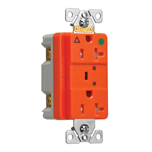 (case of 4) Eaton TRIG8362RNS 20 Amp TVSS Surge Protection Duplex Receptacle w/Alarm and LED Indicators, Hospital Grade, Tamper Resistant, Orange, LED verify surge protection & ground, 125V.