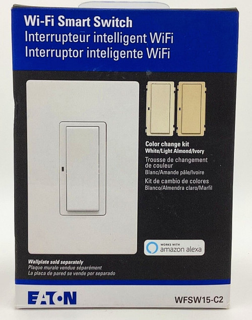 Eaton Wi-Fi Smart 15-amp Single-pole/3-way Smart Push Light Switch, White/Light Almond/Ivory, WFSW15-C2-BX-LW
