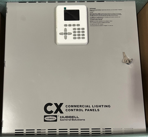 Hubbell Master Panel CX162S163LM Lighting Control Panel, 16 relay spaces, 120/277V, NEMA 1 surface, 16 relays installed, 30A 1-Pole Latching (18K SCCR),  LCD user interface with keybad