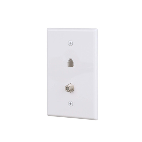 (case of 10) EATON Wiring 3536-4W-L Wall Plate with Telephone Jack and Coaxial 4-Conductor, White