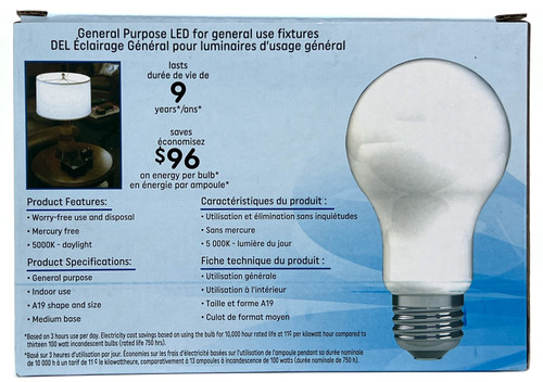 (3 bulbs) GE general purpse LED A19 light bulb, 12 watts, 1520 lumens, replaces 100 watt, beautiful daylight, medium base