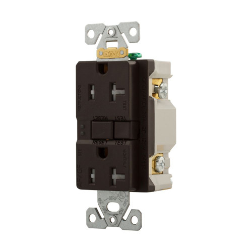 Eaton TRAFGF20B AF, Arc Fault/GF, Ground Fault Dual -Purpose, Duplex Receptacle with wallplate 20A 125V , Brown, two pole, three wire, grounding
