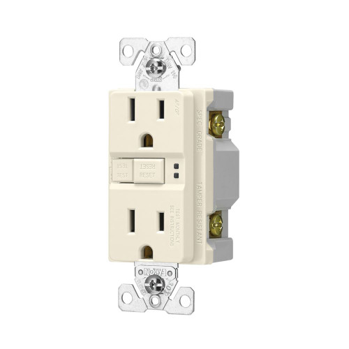 Eaton TRAFGF15LA AF, Arc Fault/GF, Ground Fault Dual -Purpose, Duplex Receptacle with wallplate 15A 125V Light Almond