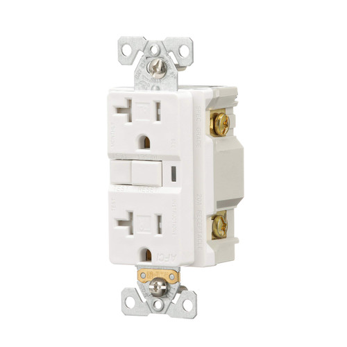 (case of 4) EATON TRAFCI20W Tamper Resistant AFCI Duplex Receptacle, 125 Vac, 20 A, 2 Pole, 3 Wire, White