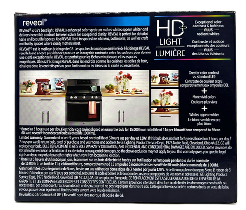 (2 bulbs) GE reveal LED A19 Light Bulb, 8 watts, 610 lumens, 2850K Reveal HD Light, Dimmable,  Exceptional Color Contrast and Boldness, medium base