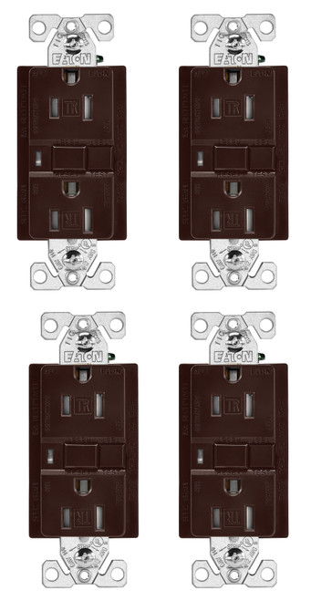 (case of 4) Eaton TRAFCI15B 15 Amp Tamper Resistant AFCI Receptacle, Brown Finish, 2-pole, 3-wire grounding