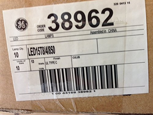 (case of 10 tubes) GE 38962 Led15T8/4/850 13 watt, 2100 Lumen Led Tube Type C (external driver required), 48 inch T8