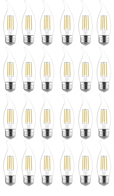(24 bulbs) GE refresh LED cool white chandelier bulbs, 60 watt equivalent, 5.5 watt, 500 lumens, Dimmable, medium base (CAM) LED 6500K arctic white decorative bulb