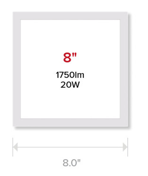 (case of 6) Hubbell Litebox Edge-Lit Surface LED Downlight, 8 inch square, white, Selectable Color Temperature, 1750 lumens,  20 watts, 120-277V, 0-10V Triac Dimming, LBSES-8SQD-RM- CS9-WH