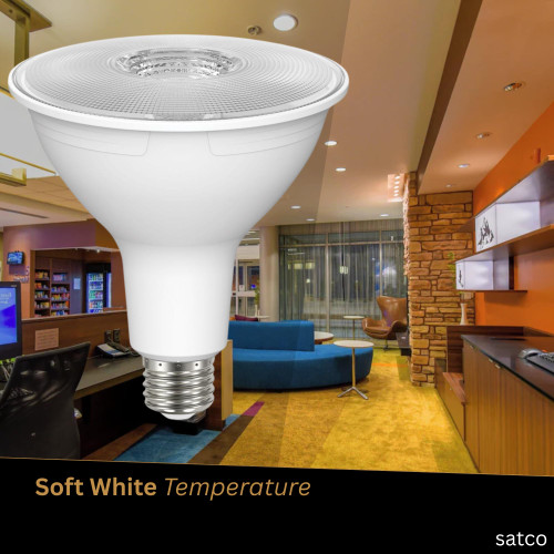 Satco LED PAR38 Lamp 11.5W 90W Equivalent 3000K Soft White 90+ CRI 40° Beam Angle Dimmable Medium Base 120V Clear Finish – Part S22216 (6 Pack)