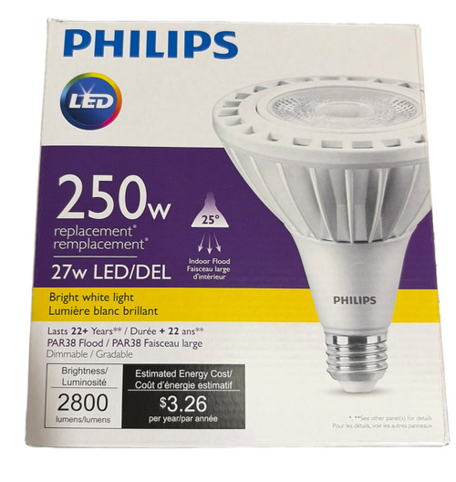 Signify Philips 569731 TrueForce High Lumen LED PAR38  Indoor Flood Light, 27 watt, 2800 lumens, 3000K, bright white, Dimmable, Medium base, 120-277V