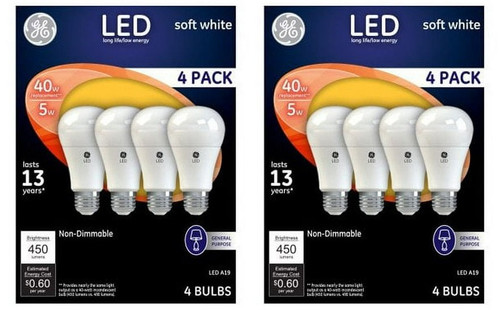 (8 bulbs) GE Lighting LED A19  Light Bulbs, Soft White, 450 Lumens, 5-Watt, Quantity of 8 