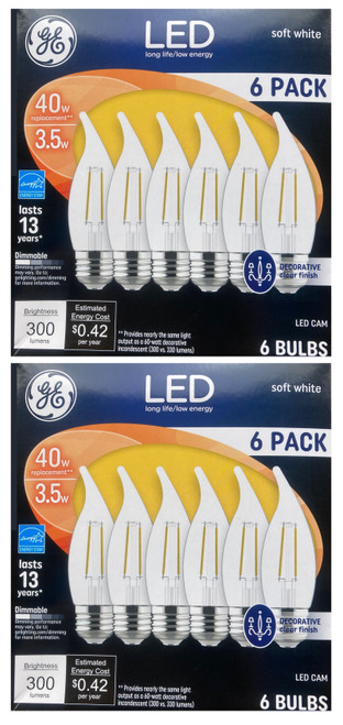 (case of 12) GE 93107093 Chandelier LED Bulbs,  3.5 watts (40 watt replacement), medium base, dimmable, clear decorative LED light bulbs