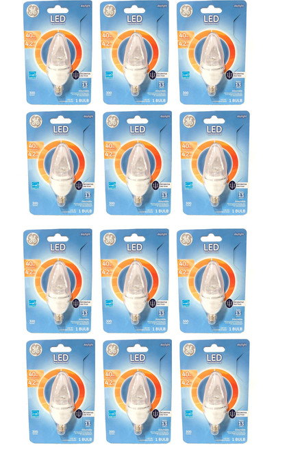 (pack of 12 bulbs) GE 37152 LED Decorative Light Bulb, Candle shape, Candelabra base, Daylight, 4.2 watt LED Light Bulb