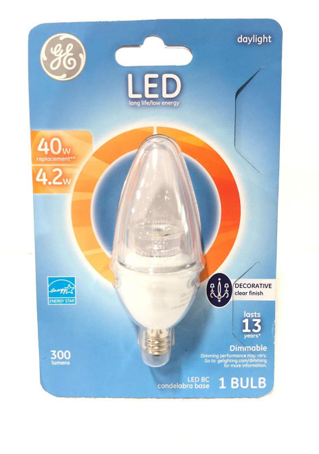(pack of 12 bulbs) GE 37152 LED Decorative Light Bulb, Candle shape, Candelabra base, Daylight, 4.2 watt LED Light Bulb