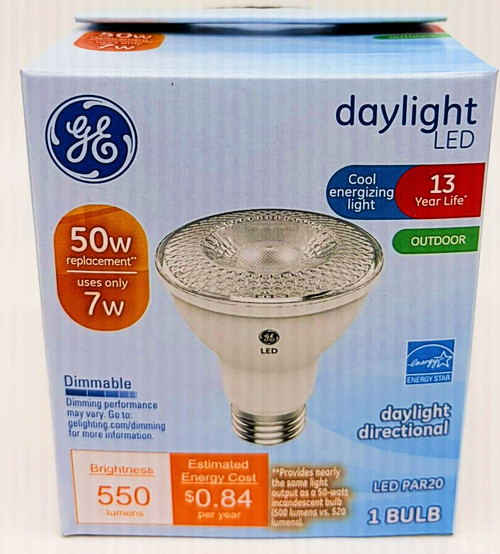 GE Outdoor LED Floodlight, PAR20 Bulb, 50W Equivalent, Daylight, Dimmable, 550 lumens,  7 watts 