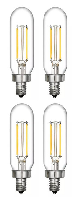 (4 bulbs) GE Vintage Style T8 LED Light Bulb, Tube Light Clear Glass, 25 Watt Replacement, candelabra base, 3 watt, 150 lumen, dimmable