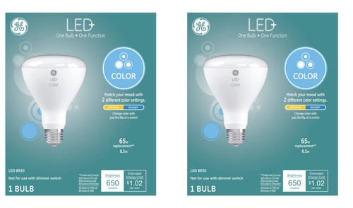 GE LED+ BR30 Soft White/Daylight LED Light Bulb with Remote, 8.5W, No App or Wi-Fi Required (2 bulbs)