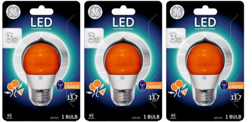 GE Lighting Bitcoin Orange LED A15 Party Light, Crypto & Happy Party Bulb with Medium Base, 3-Watt, 45 Lumen, Exuberant Orange, (case of 3 bulbs)  