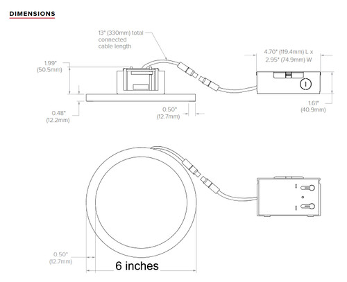Prescolite Lite-Box edge-lit 6 inch round LED Downlight, selectable CCT, 1100 lumen, 13 watt,  Low profile, Remote J-Box, Dimmable, LBSES-6RD-RM-CS9-WH