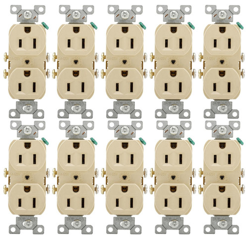 (case of 10) Eaton Wiring Devices CR15V Commercial Grade Straight Blade Duplex Receptacle with 15-Amp, 125-Volt, 5-15-NEMA Rating, Ivory