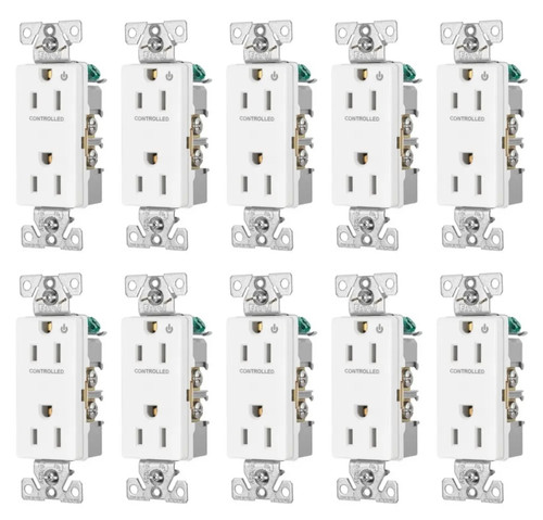 (case of 10) Eaton Construction Grade Half-Control Receptacle, 6252CHW, 2 pole, 3 wire grounding, 15A, 125V, White, Half controlled, commercial quality