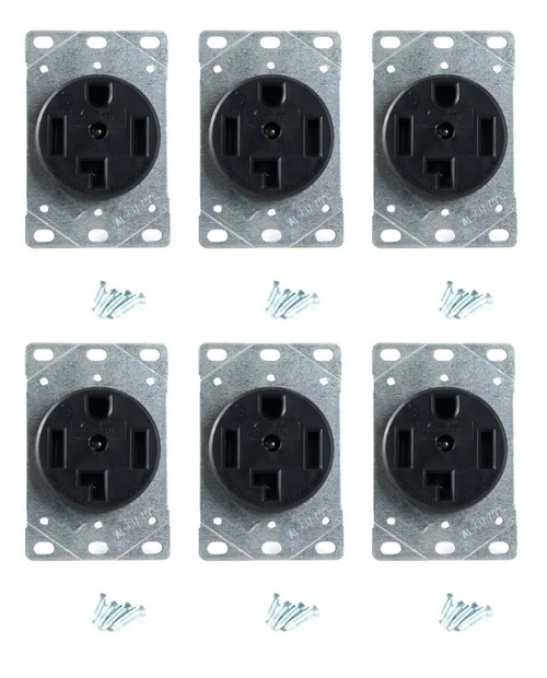 (case of 6) Eaton 1257-SP 3-Pole, 4-Wire 30-Amp 125/250-Volts Flush Mount Device Power Receptacle, Black 