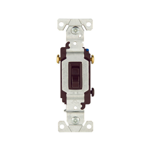 Eaton toggle switch, 15A, Wall, 120V, Back and side, push wire, Non-grounding, Brown, Three-Way, 1303B