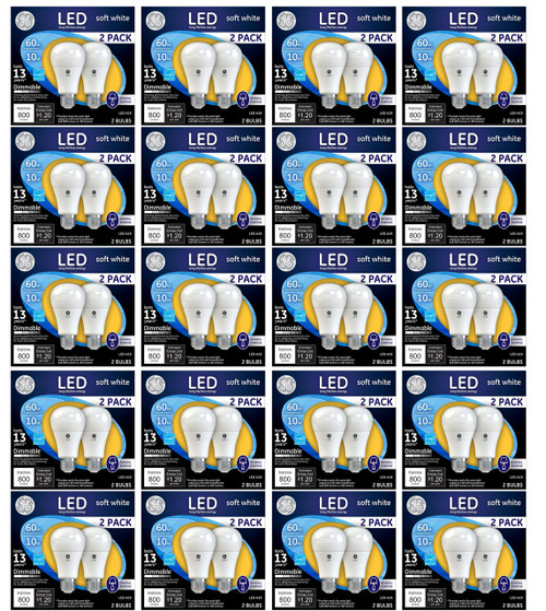 (20 bulbs) GE Lighting 67591 Dimmable LED A19 Light Bulb with Medium Base, 10-Watt, Soft White 