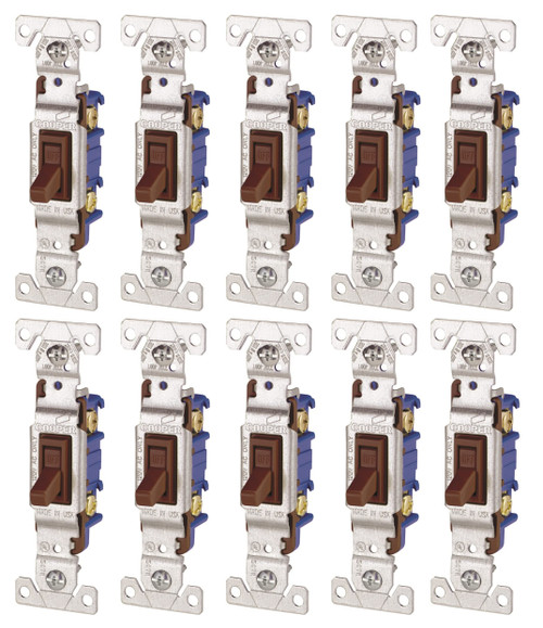 (case of 10) Eaton toggle switch 1301B, #14-10 AWG, 15A, Brown, Single-Pole, Polycarbonate 