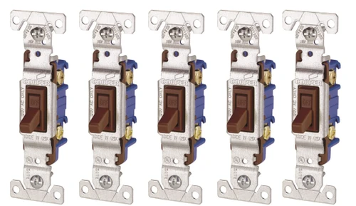 (case of 5) Eaton toggle switch 1301B, #14-10 AWG, 15A, Brown, Single-Pole, Polycarbonate 