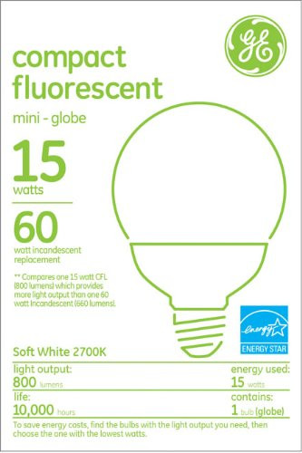GE Lighting 89633 Energy Smart CFL 15-Watt (60-watt replacement) 825-Lumen G25 Light Bulb with Medium Base, 1-Pack